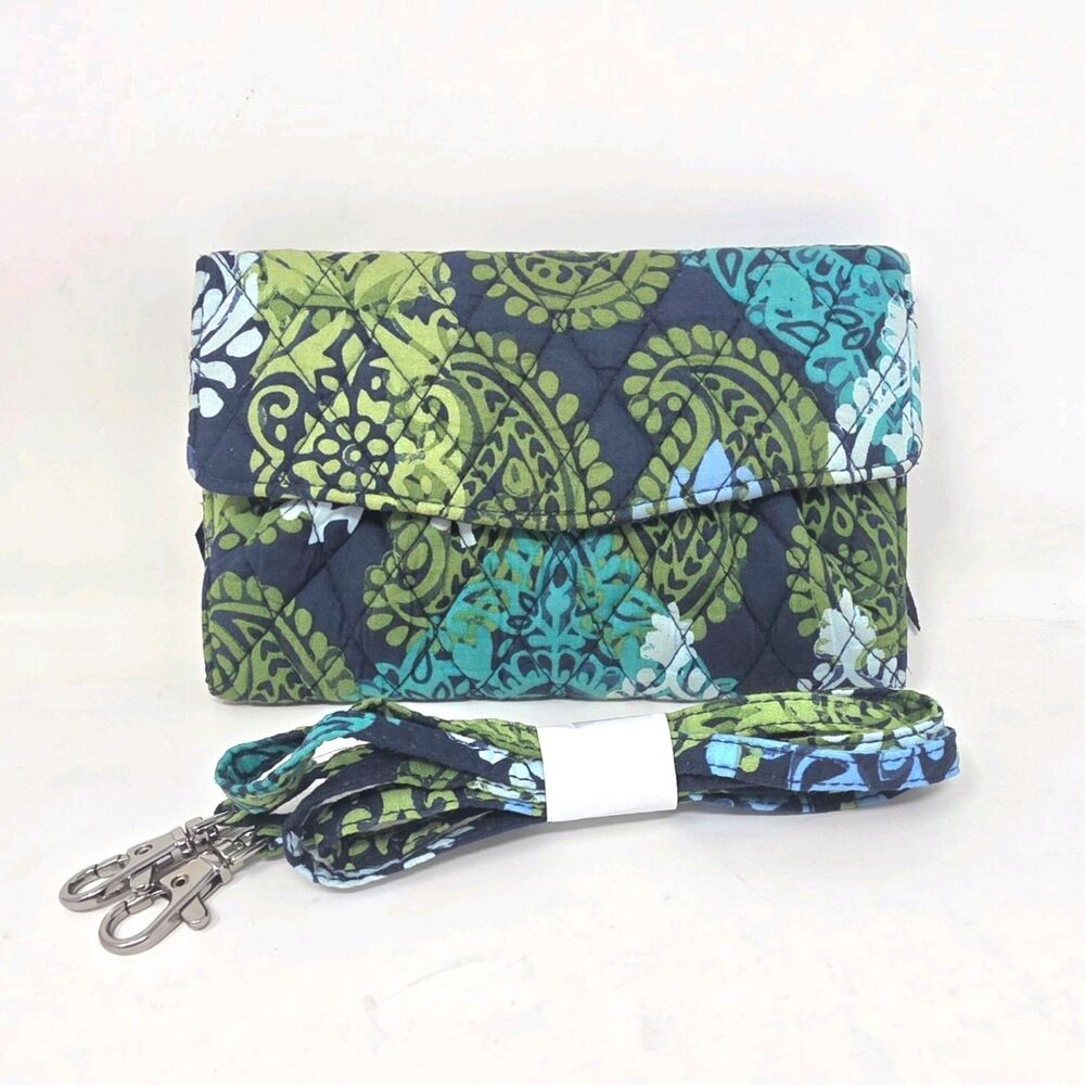 VERA BRADLEY Crossbody Tri Fold Wallet Blue Green Caribbean Sea Paisley Retired